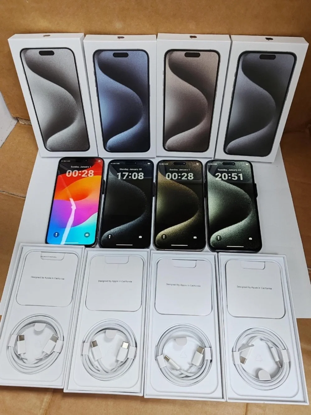 Apple iPhone (All Colors) with Red-Blue Display and White USB-C Cable